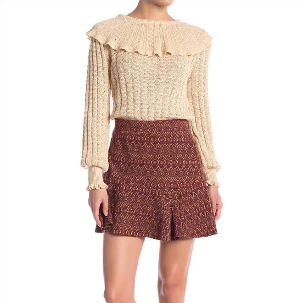 Free People Maroon & Gold When In Rome Mini Skirt - Size Small